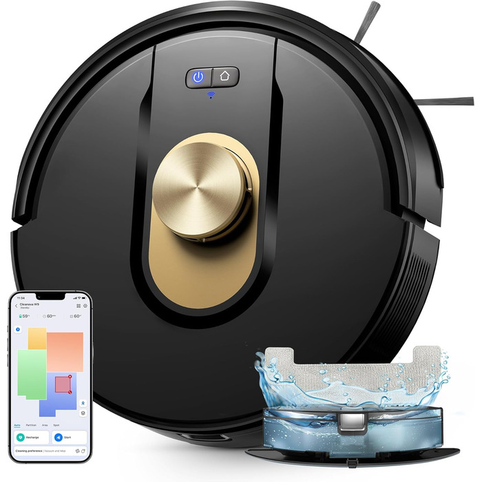 Робот-пилосос Vexilar 3-в-1 з вологою, 4000Pa, безщітковий двигун, 120 хв, для тварин, твердих поверхонь та килимів (W9)