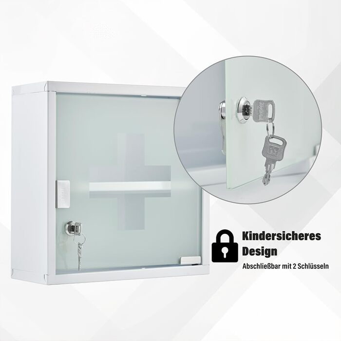 Медичний шафка Zedelmaier з нержавіючої сталі, 4 відділення, аптечний шафка, для ванної кімнати, навісний, з замком, 57 x 27 x 12 см, білий