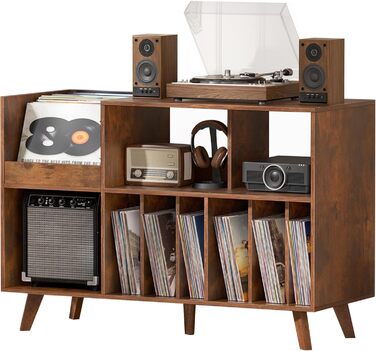 Стійка для платівок з полицями на 450 альбомів, коричнева. Підставка для вінілових платівок для музичної кімнати або вітальні