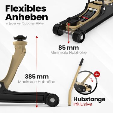 Гідравлічний домкрат Wagenheber 2.5T низькопрофільний для легкових авто та авто з заниженою підвіскою, до 2500 кг, бежевий + 3 гумові накладки та адаптер