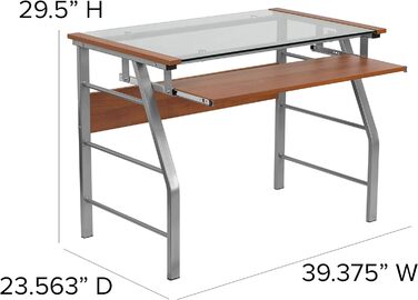 Комп'ютерний стіл Flash Furniture Комп'ютерний скляний стіл з висувним підносом для клавіатури та поперечною рамою Робочий стіл з виглядом вишневого дерева (Cherry)