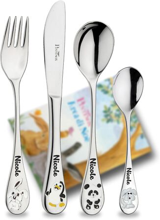 Набір дитячого посуду Kinder Arche Noe з гравіюванням, нержавіюча сталь, 4 шт. | Подарунок на хрещення