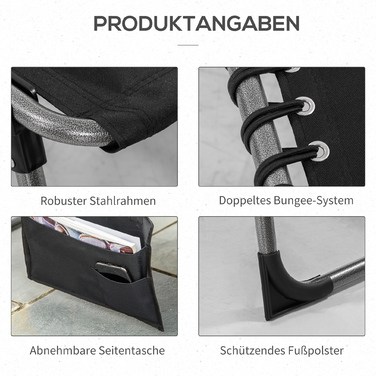 Складний розкладний шезлонг Outsunny Sun Lounger з подушкою 5-рівнева регульована спинка сталева оксфордська тканина чорний 188x57x30см для саду та патіо