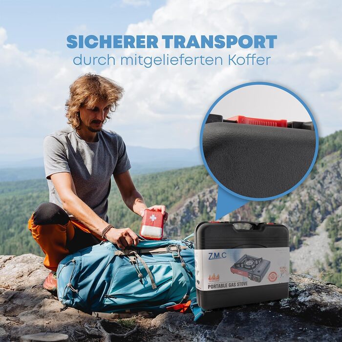 Z.M.C. газовий набір для кемпінгу: 1-ти ремінь, адаптер для LPG, кейс, картриджі 227г, гриль-плита, п'єзозапалювання. Для відпочинку на природі та в приміщенні
