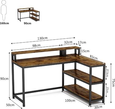 Подібний комп'ютерний стіл Tribesigns з підставкою для монітора та полицями, промисловий кутовий стіл