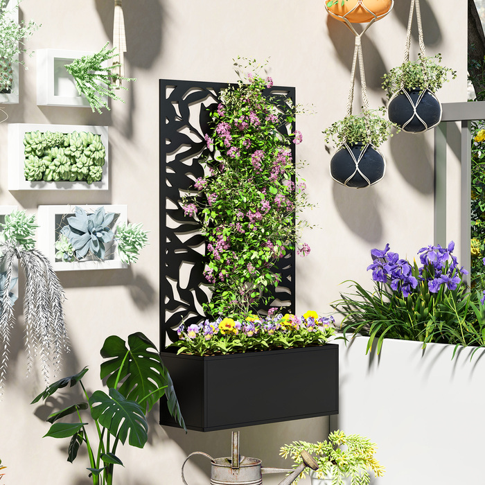 Підвищене грядка з захисним екраном, шпалерною решіткою, метал, чорний