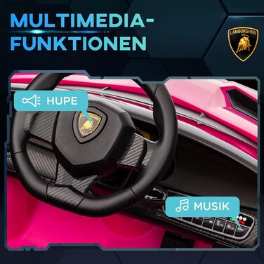 Дитячий електромобіль HOMCOM Lamborghini Veneno 12V з Bluetooth, музикою, пультом ДУ, для дітей 3-6 років, рожевий
