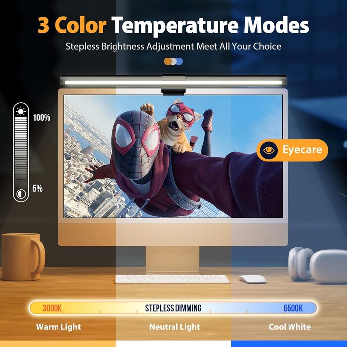 LED лампа для монітора з USB, сенсорне керування, захист від синього світла, регулювання яскравості та кольорової температури