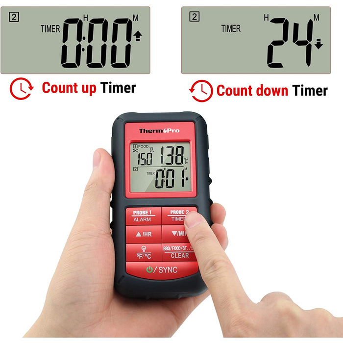 Набір термометрів для барбекю ThermoPro TP08, цифровий термометр для барбекю, термометр для барбекю з 2 датчиками температури для барбекю, духовки і гриля (червоний)