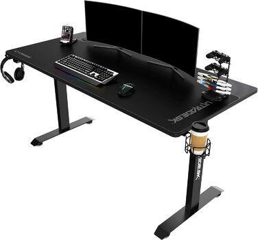 Ігровий стіл ULTRADESK Momentum, килимок розміру XXL, підставка для мобільного телефону, підстаканник, до 130 кг, чорний, 152.5x70 см