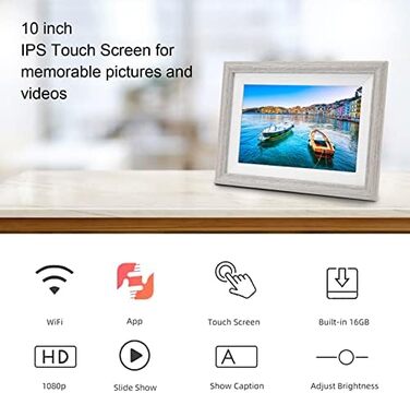 Цифровий фоторамка 10 дюймів з Wi-Fi, дерев'яний, 2K/4K HD IPS 1920x1080, розумний, для передачі фото та відео