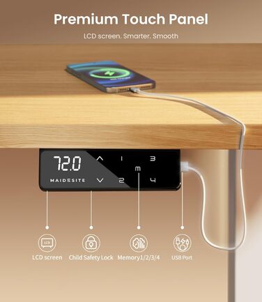 Електричний регульований стіл MAIDeSITe T1 Pro (білий) з 4-ма пам'ятями, міцний мотор та стійка металева база