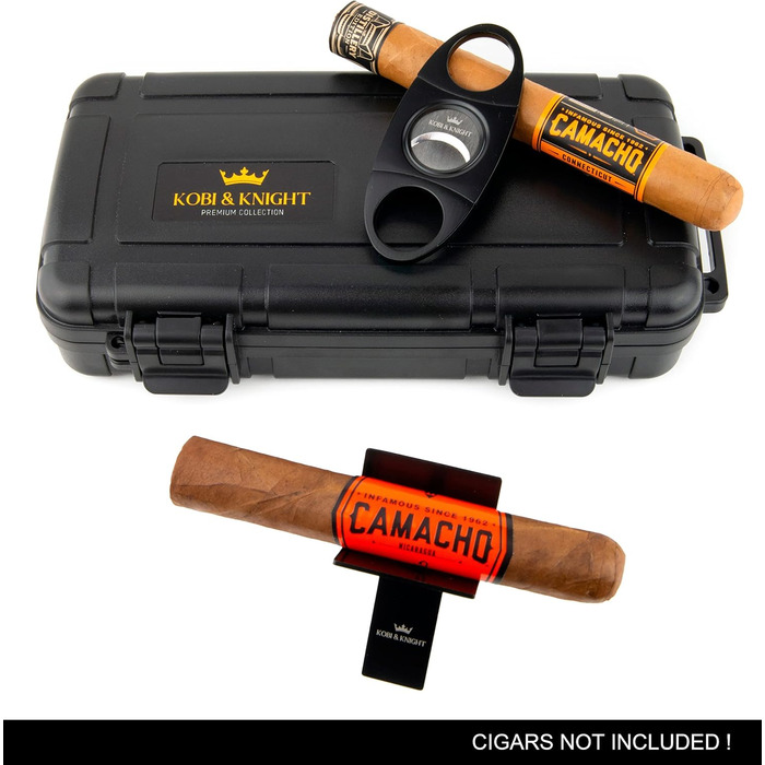 Вишуканий вологостійкий кейс для сигар Kobi & Knight з різаком та підставкою – аксесуар для сигар, подарунковий набір для 12.7 x 20.3 см сигар