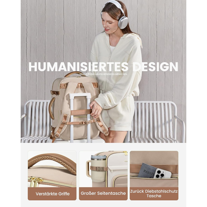 LOVEVOOK Рюкзак для ручної поклажі, 40L, великий рюкзак для жінок, водонепроникний, для ноутбука 17 дюймів, рюкзак-валіза для подорожей, роботи, бізнесу, вихідних, оливковий, світло-зелений, бежевий, оливковий (Хакі, бежевий, пісочно-коричневий)