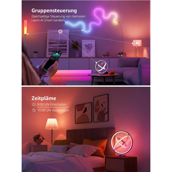 Lepro AI Розумна лампа TB2, Персоналізований світловий дизайнер на основі AI, Синхронізація з музикою/Керування через додаток, Настільна лампа з регулюванням яскравості, RGB+IC технологія, Сумісна з Alexa/Google, Без пульта керування, Ключ скрипки (Planet