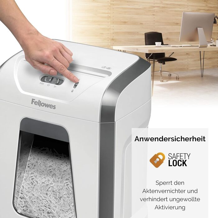 Fellowes знищувач паперу P4, 12 листів, перехресне різання, 19 л кошик, для офісу та дому, FS-12C, знищення кредитних карт, білий
