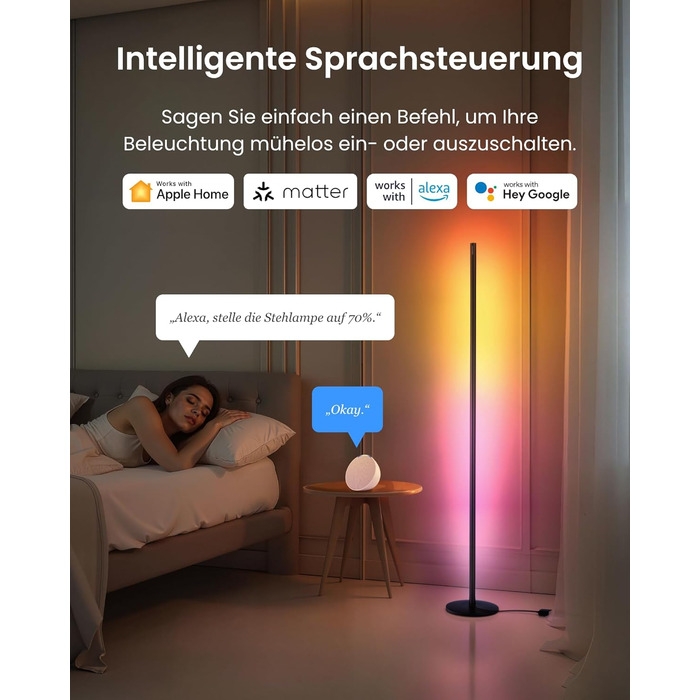 SwitchBot Matter RGBICWW Настільна лампа для вітальні та спальні, димується, з підтримкою Apple Home, Alexa, Google Home, керування через APP, музичні та сценарні режими, чорна LED лампа