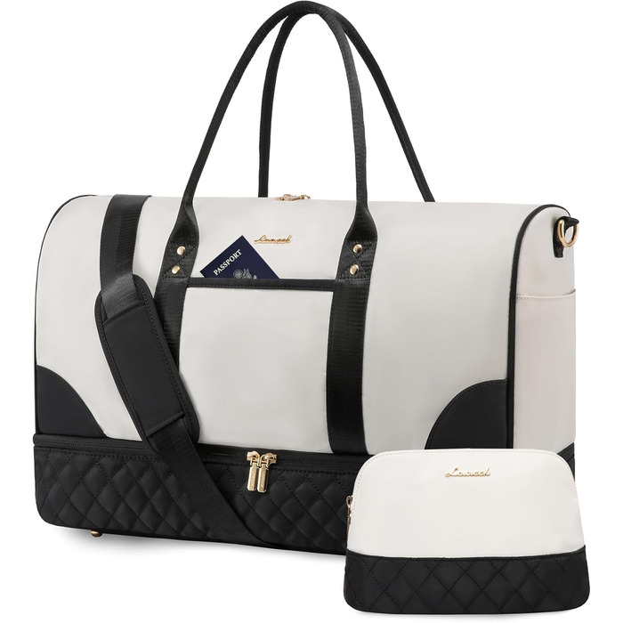 Сумка-мішок LOVEVOOK для жінок: дорожня, спортивна, з відділенням для взуття та мокрих речей, 2 шт. у наборі, 35л, бежевий & хакі