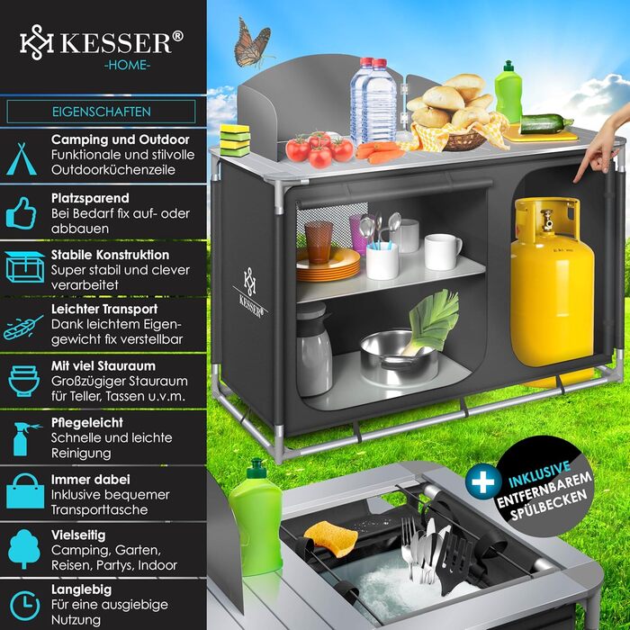 Кухонний бокс KESSER для кемпінгу F4 Anthrazit з алюмінієвою рамою та сумкою для перенесення
