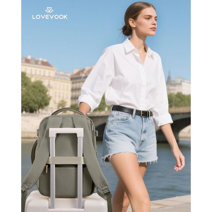 Рюкзак для ручної поклажі LOVEVOOK Ryanair 40x20x25, рюкзак для подорожей, дамський, 20L, під ноутбук, під сидіння літака (Бежево-зелений, 40 x 20 x 25 см)