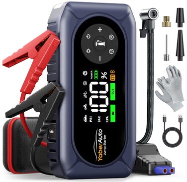 Powerbank для автомобіля YaberAuto AP02 з компресором, 150PSI, 4500A, LED ліхтар 500 люмен, LCD дисплей 3.3