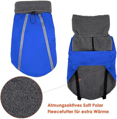 Зимове пальто для собак, Polar Fleece, водолазка, світловідбиваючі смуги, водонепроникна (M, Blue)