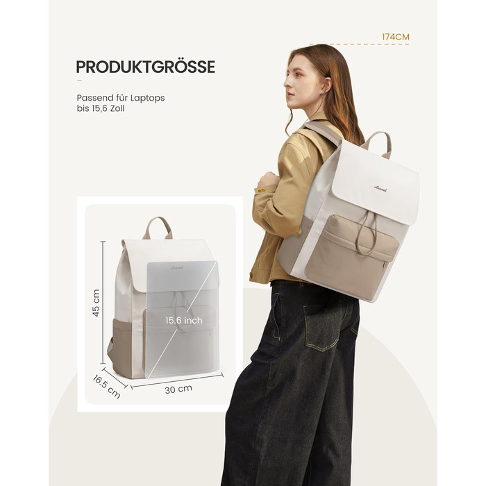 LOVEVOOK Рюкзак для жінок, 15.6 дюймів, рюкзак для школи, водонепроникний, для підлітків, легкий, з відділенням для ноутбука, для подорожей, універсітету, роботи, 15.6 дюймів, бежевий+хакі