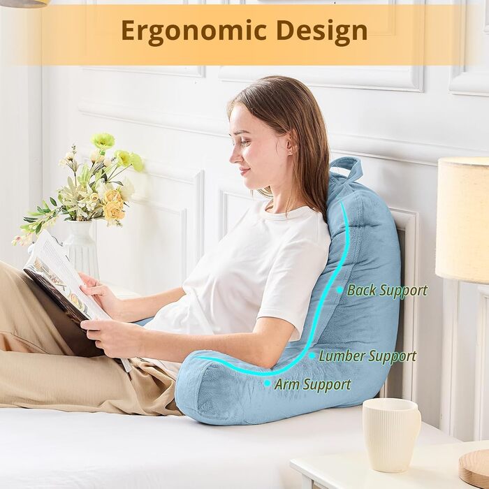 Підкуштунок Sasttie з велюровою спинкою, подушка для підтримки спини для дорослих з підлокітниками, для читання в ліжку, на дивані, на підлозі, в гуртожитку.