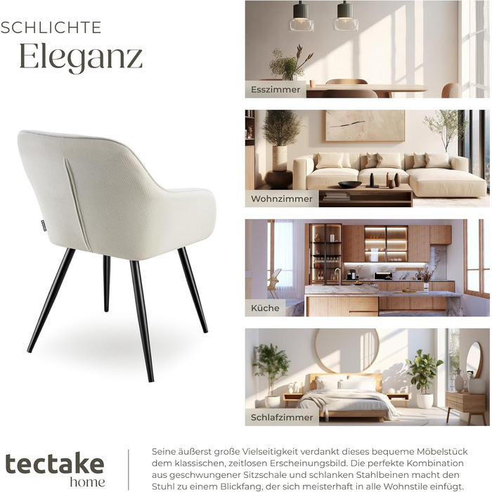 Тектейк® 4X Крісло для їдальні з підлокітниками, оббивка Cord, Lounge-крісло, для вітальні, кухні, офісу - (Набір 6 шт., Кремовий/Чорний)