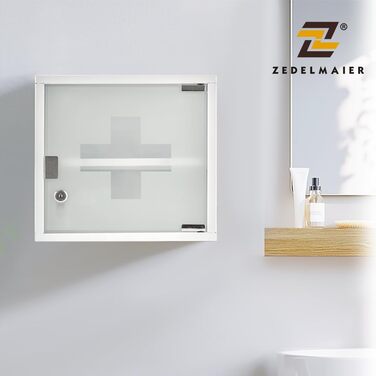 Медичний шафка Zedelmaier з нержавіючої сталі, 4 відділення, аптечний шафка, для ванної кімнати, навісний, з замком, 57 x 27 x 12 см, білий