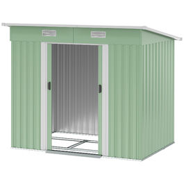 Сховище для інструментів Outsunny з металу, 2,3 м², розміром 207 x 130 x 182 см, з похилим дахом, вікном, фундаментом та розсувними дверима, стійке до погодних умов. Садовий будиночок, присадибний сарай для заднього двору, зелений колір | Aosom
