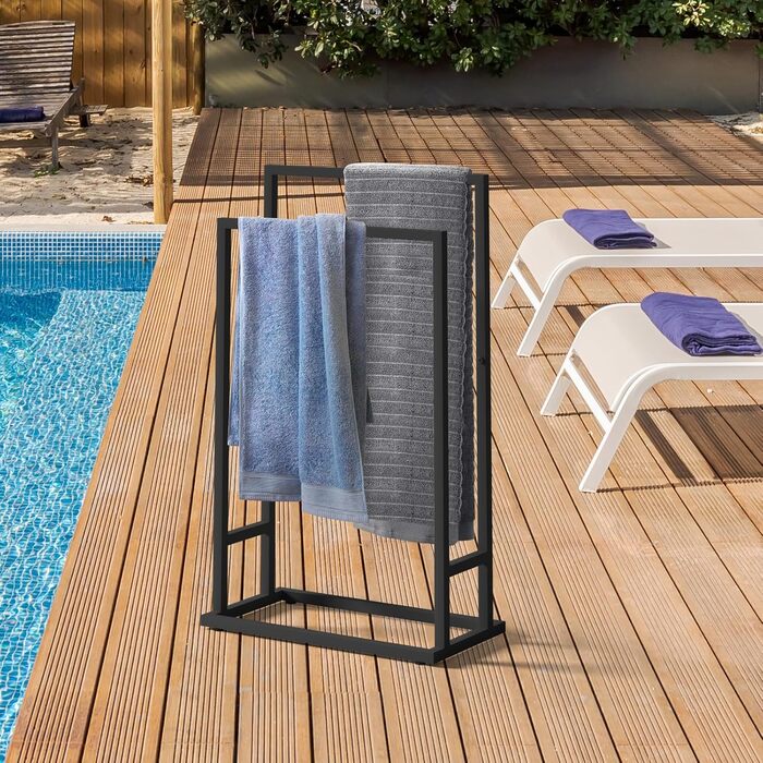 Підставка для рушників на підлозі, металева, чорна, з 2 перекладинами, для ванної кімнати, стабільна, економна