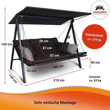 Гойдалка Ангерер Голлівуд Лаунж Смарт – зручна гойдалка для відпочинку з функцією ліжка, Made in Germany, преміум-якість, коричнева