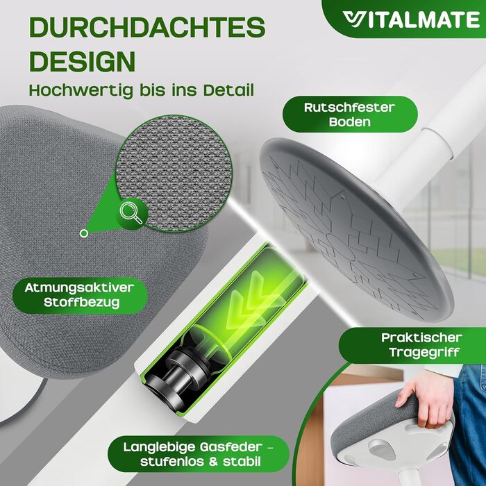 Офісний стілець VITALMATE з регулюванням висоти та неслизьким покриттям. Стільчик-гойдалка, стоячий стілець для офісу та дому (білий)