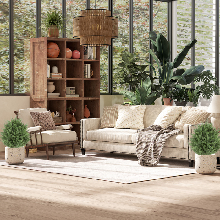 Набір з 2 штучних кіпарисів, стійких до УФ-випромінювання, з 387 листками та фіксатором у вигляді штиря, Ø40 x 60H см, зелені