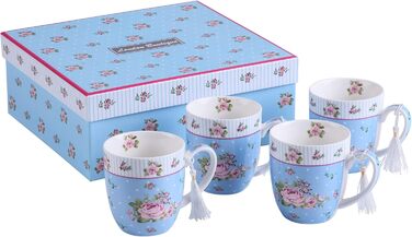 Набір чашок для кави London Boutique K414, 330 мл, рожевий, 4 шт. (Rose Blue), Porzellan, Vintage/Retro стиль