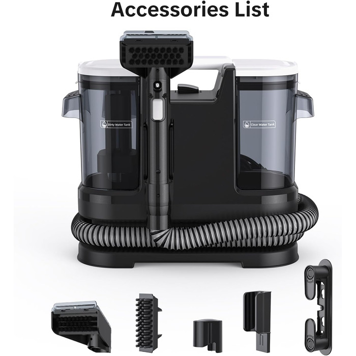 Низькошумовий волого-пилосос 450W для чищення килимів, меблів та авто. Потужність всмоктування 13500Pa, великий бак та довгий кабель. Ідеально для килимів, диванів, меблів, сходин, авто та передпосів. Білий (чорно-білий)