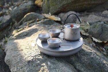 Безмежний туристичний пейзажний живопис Чайний сервіз Титановий піднос для чаю Титановий чайник Ультралегкий чайний набір кунг-фу Портативний домашній офіс для подорожей Чашки для чаю та кави (Ti15129b)