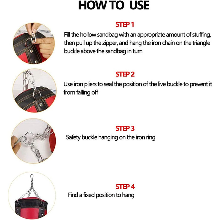 Боксерська груша Sfeexun, набір для дорослих, надпотужний Боксерський мішок з піском, підвісний Боксерський мішок, боксерська груша з рукавичками, ланцюжком, стельовим гачком (незаповнений) (червоний, 120,0 сантиметра)
