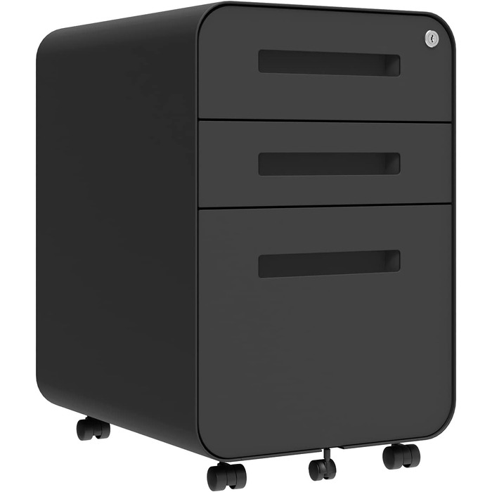Роликовий контейнер DeHong з металу, мобільний офісний шафчик з 3 висувними ящиками, офісний контейнер, з можливістю замка та регульованих папок, збірно-розбірний, для офісу, дому, чорний