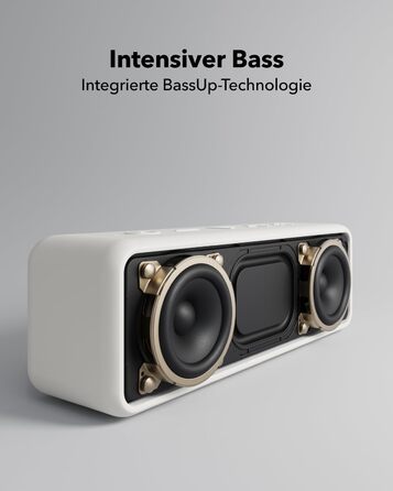 Портативна Bluetooth колонка Anker SoundCore 2, білий колір. Якісний звук, потужний бас, 24 години роботи від акумулятора, водонепроникність IPX7, сумісна з iPhone, Galaxy та іншими пристроями.