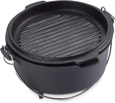 Нідерландський казанок Echtwerk Dutch Oven з чавуну, 4.9 л, готовий до використання, кришка-сковорода, для гриля, чорний, лімітована серія