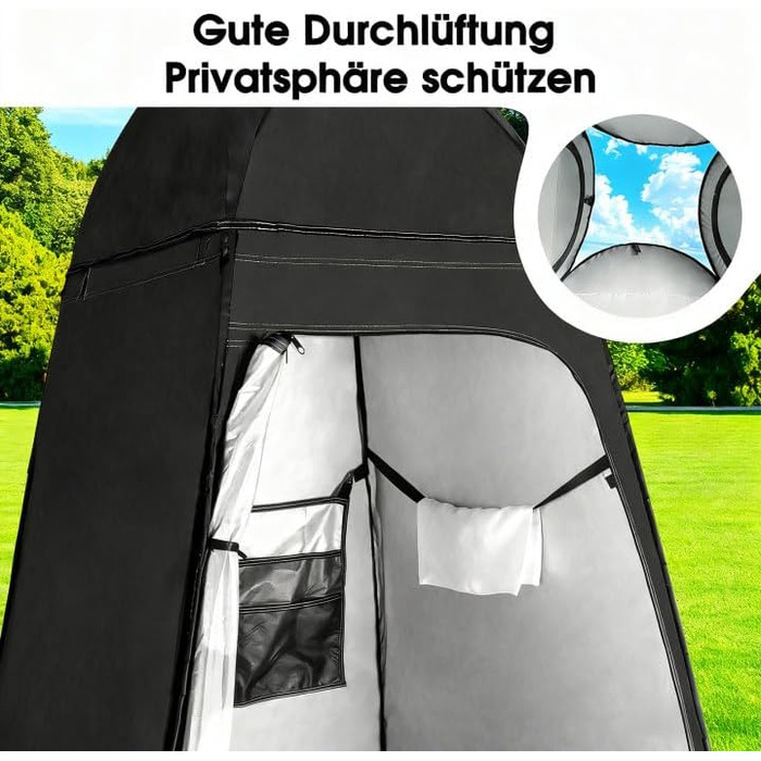 Намет для туалету та душу, переносний, Pop-Up, для кемпінгу та пляжу, з UV захистом 50+, чорний