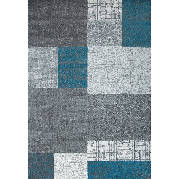 Дизайнерський Сучасний килим для вітальні VIMODA в сіро-білих тонах з коротким ворсом, розміри (80x150 см, Бірюзовий)