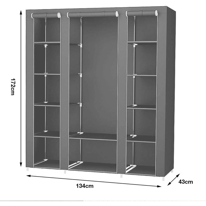 Шафа-купе Flyelf, складна шафа, тканинний шафа-купе з вішалкою для одягу (сірий, 172x134x43 см)