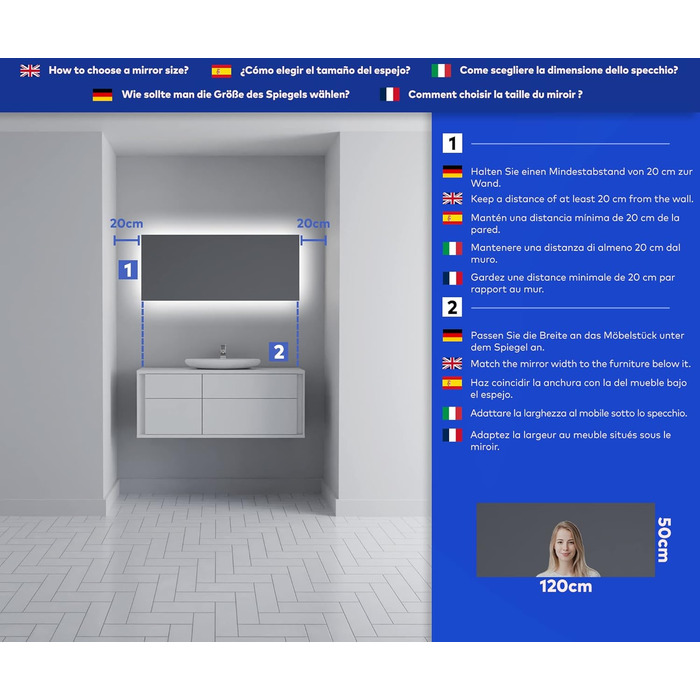 Дзеркало для ванної кімнати з підсвіткою 120x70 см - сучасний дизайн без рами, індивідуальне замовлення