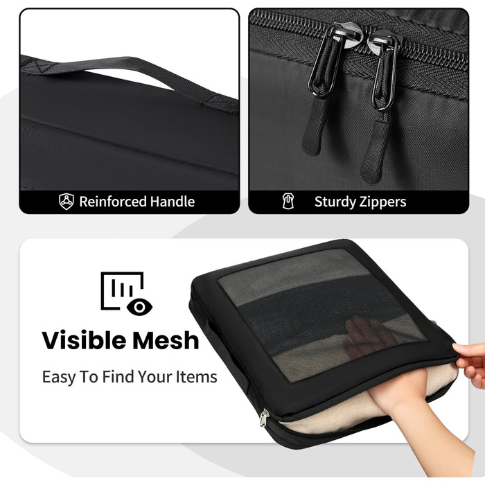 Набір органайзерів для одягу в дорогу Packing Cubes для валізи, 10 шт, легкі дорожні органайзери для подорожей, чорні