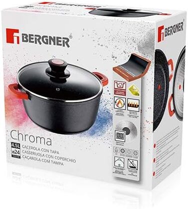 Каструля Bergner 24x10,5 см Chroma литий алюміній, підходить для індукційних плит, алюміній, чорний/червоний