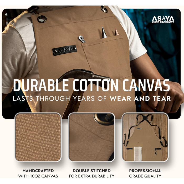 Фартух Asaya для жінок та чоловіків + рушник та відкривачка для пляшок – 284 мл, Canvas (світло-коричневий)