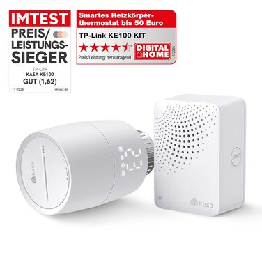 TP-Link Kasa Smart Термостат для радіатора WiFi Starter Kit (Хаб + 1 Термостат), Керування опаленням через додаток Kasa, Геофенсинг, Розпізнавання відкритих вікон, Matter, Сумісність з Alexa